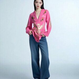 Ed Hardy Tattoo Pink Glam Hooded Tunic Sweatshirt with Graphics Sz XS